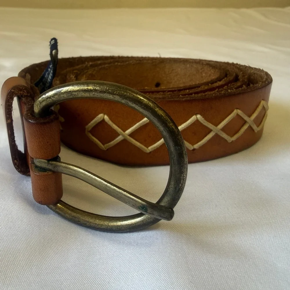 American Eagle Outfitters Mens Tan Brown Leather Belt Contrast Stitching 44 Inch